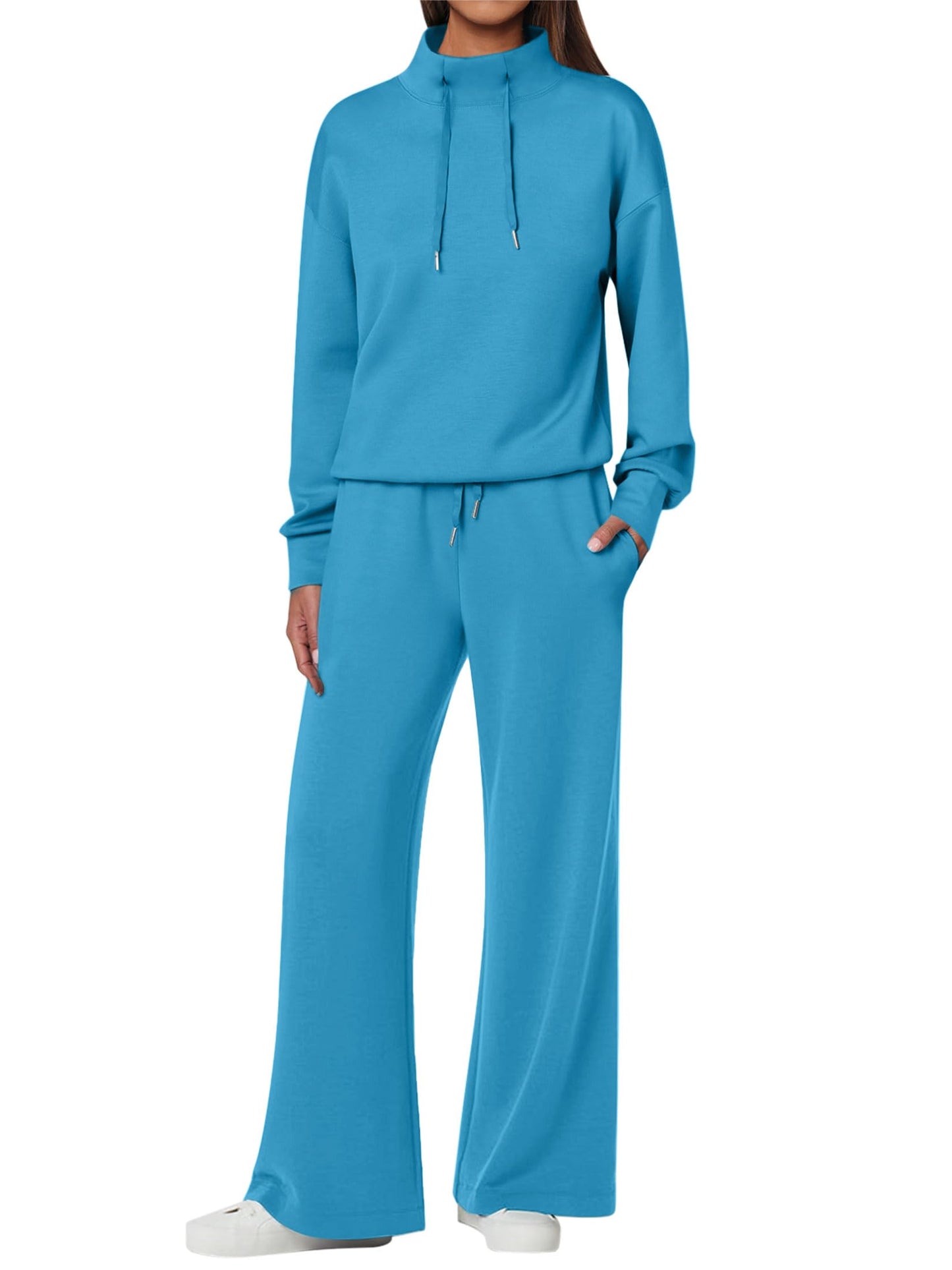NEW 🔥 Women's Cotton Two-Piece Oversized Drawstring Sweatshirt Wide Leg Sweatpants Casual Set