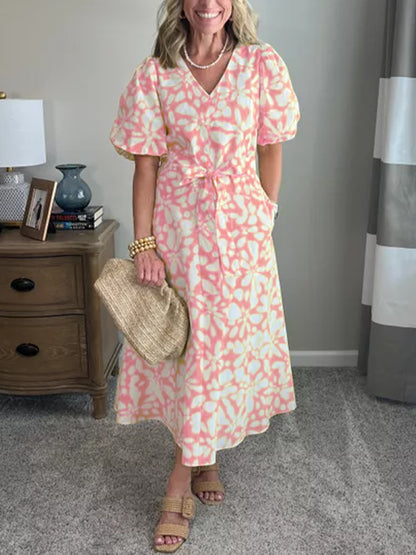 NEW🔥Women's Puff-Sleeve Poplin Midi Dress