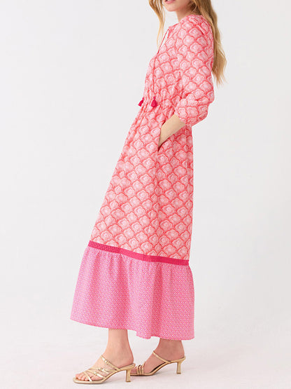 NEW🔥 Drawstring Round Neck Printed Dress